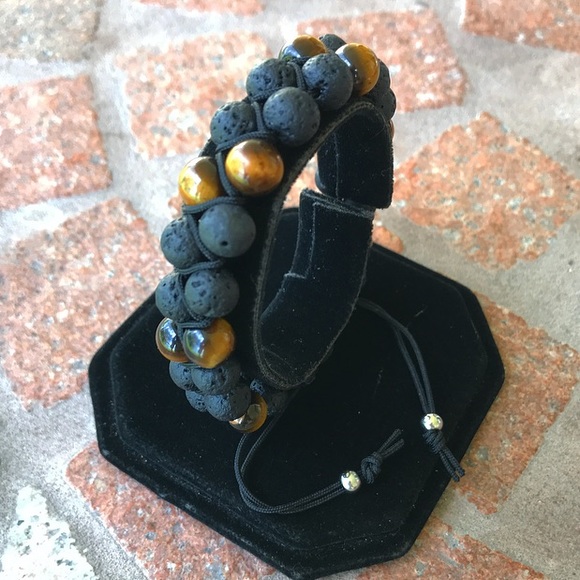 Men or women tiger eye lava double bracelet - Picture 2 of 10